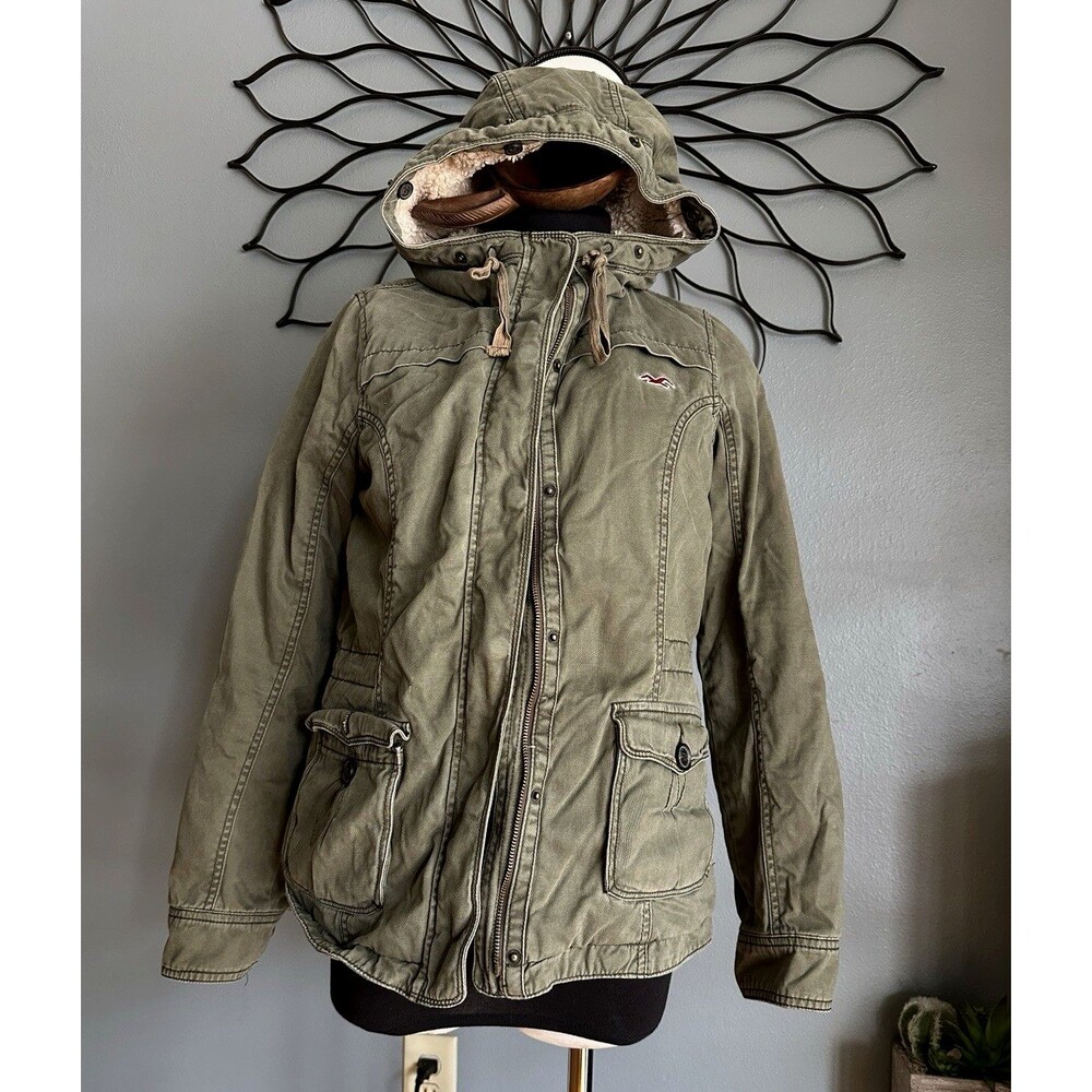 Hollister vintageHoodie Sherpa‎ Lined Twill Utility Parka Jacket Winter Coat Y2k